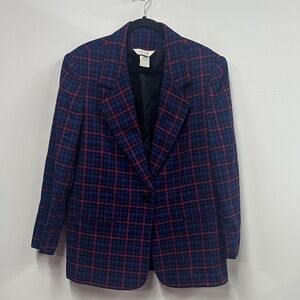 Vintage Sellecca wool Plaid Women's Blazer - Blue purple pink 16